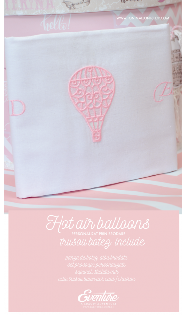 Trusou de botez cu baloane de aer cald roz si broderie, Hot Air Pink Balloon!  13
